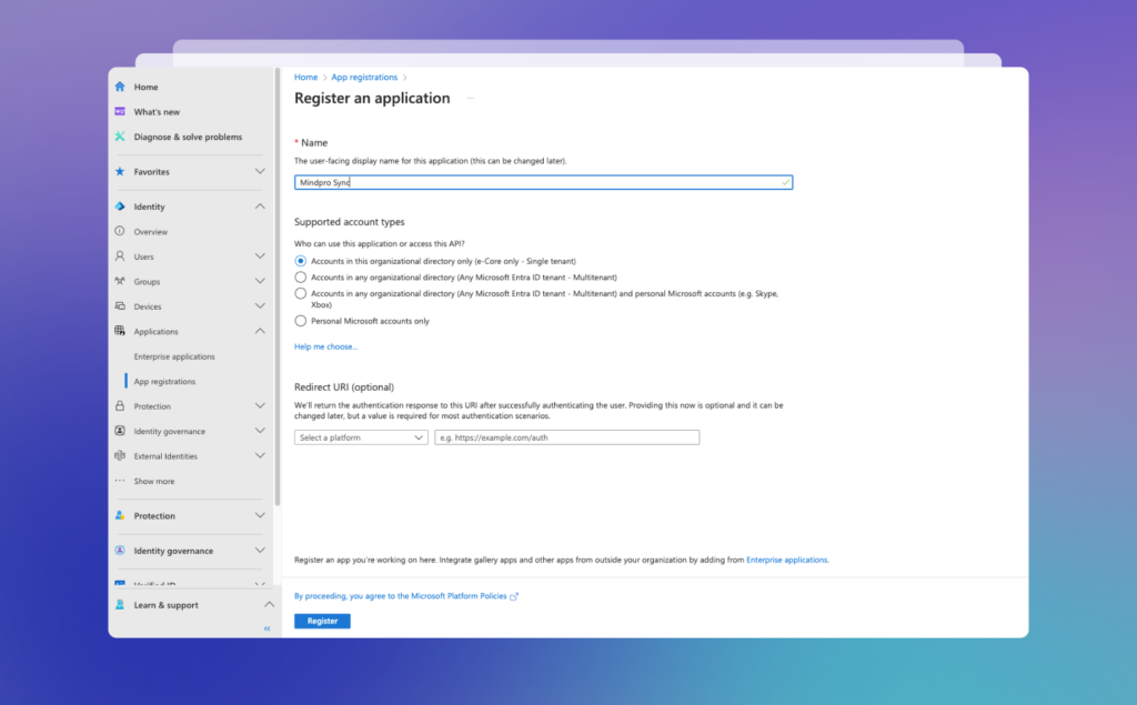 Connect Azure AD to Jira - Register the application