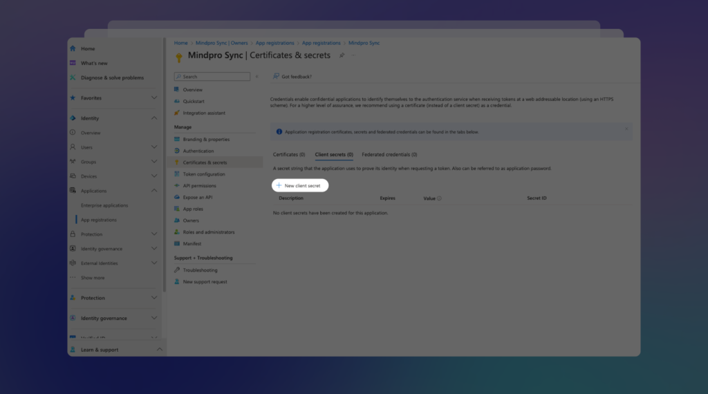 Connect Azure AD to Jira - Add a new client secret